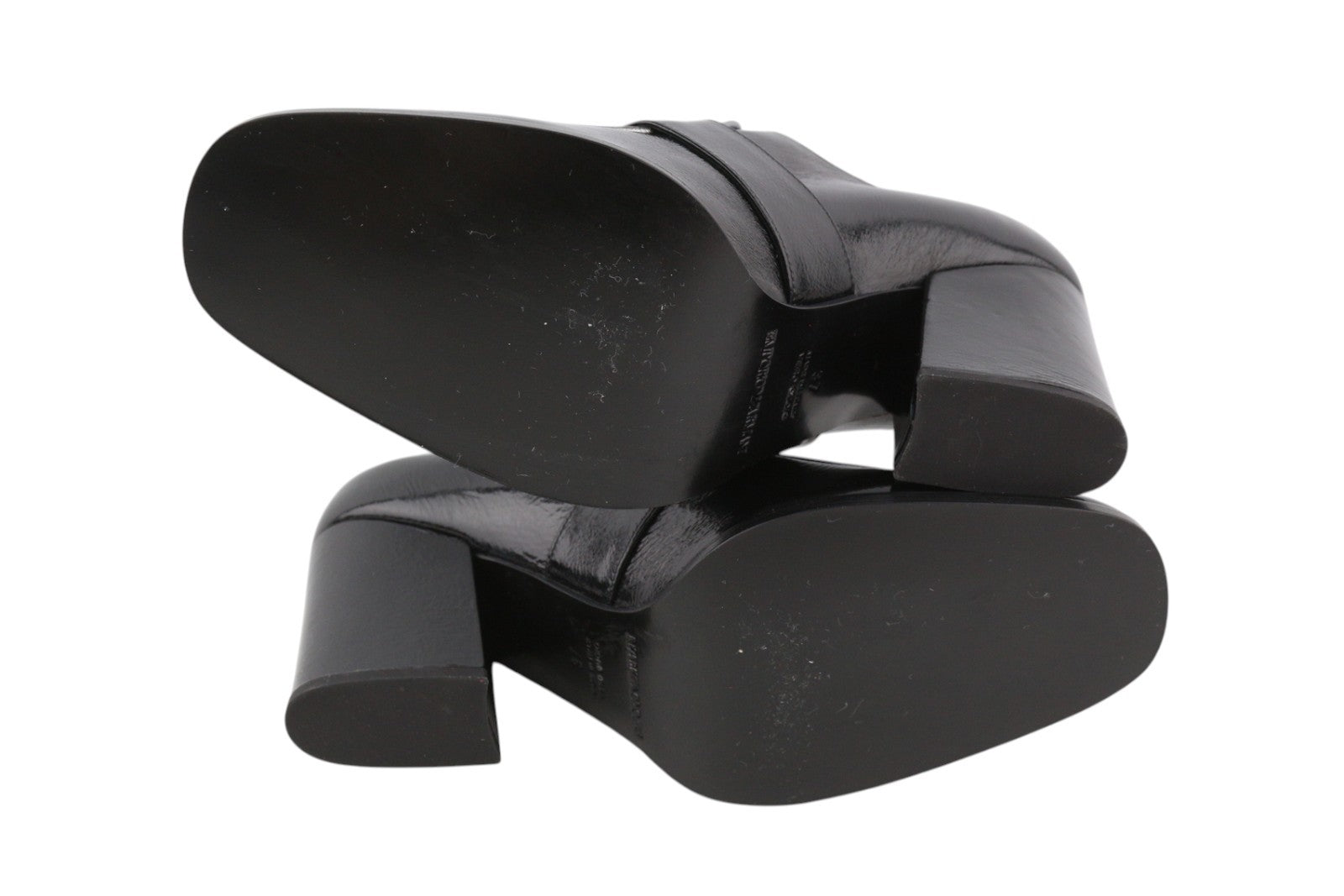 EMPORIO ARMANI Women Heels EU37 Black Patent Square Toe Buckle