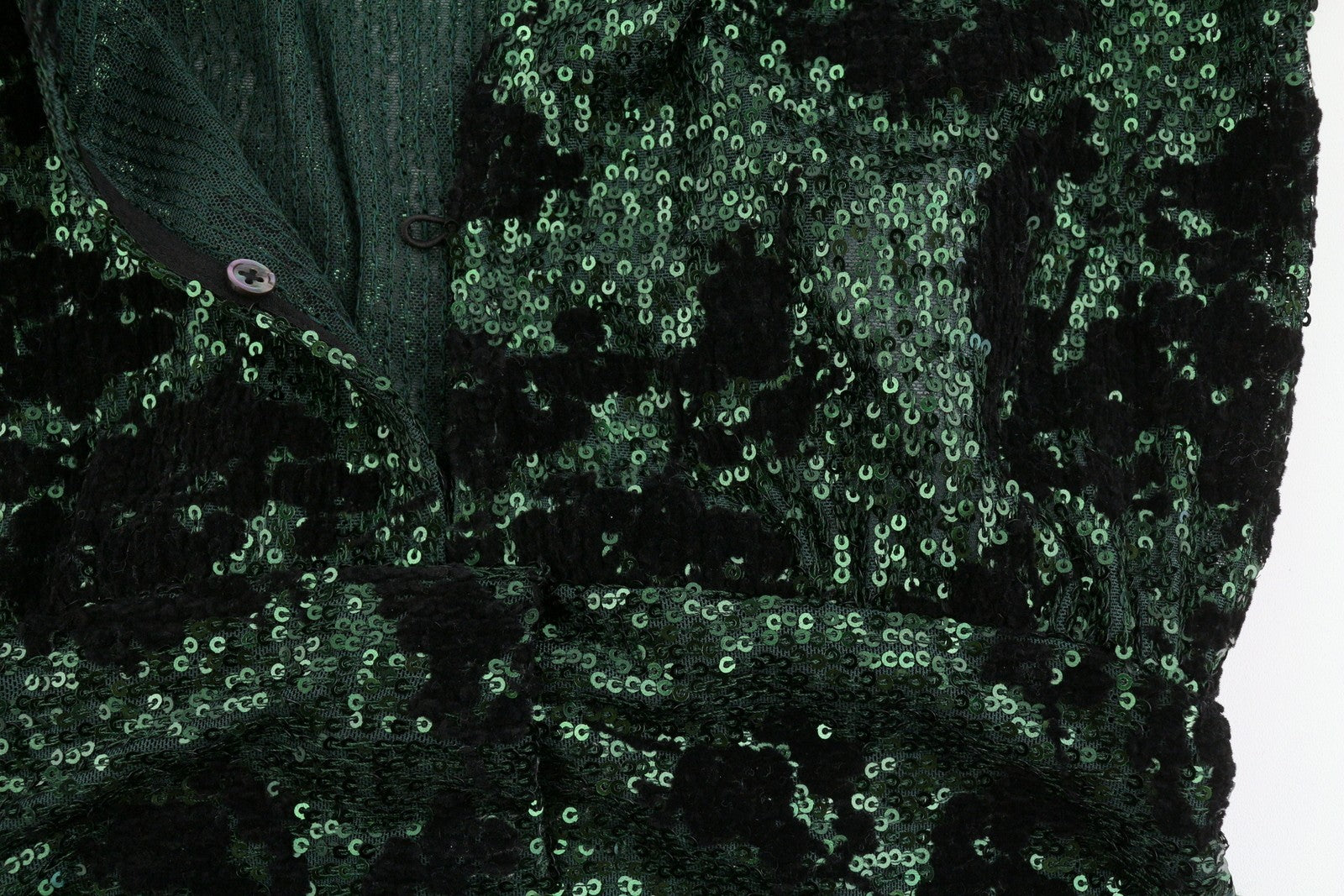 MAJE Liletie Women Blouse 1 S Green Fitted Shiny Sequined Balloon Sleeves RRP189