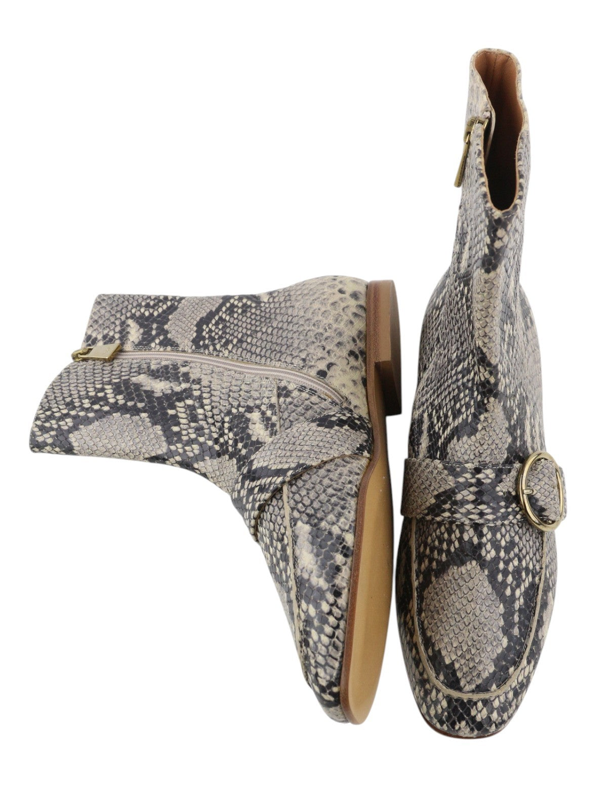 EMPORIO ARMANI Women Boots EU37 Leather Snake Print Ankle Almond Toe