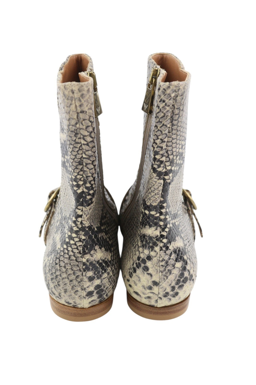EMPORIO ARMANI Women Boots EU37 Leather Snake Print Ankle Almond Toe