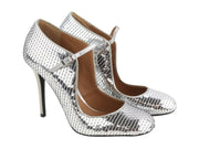 EMPORIO ARMANI X3E349 Women Heels EU37 Silver Sequin Round Pumps