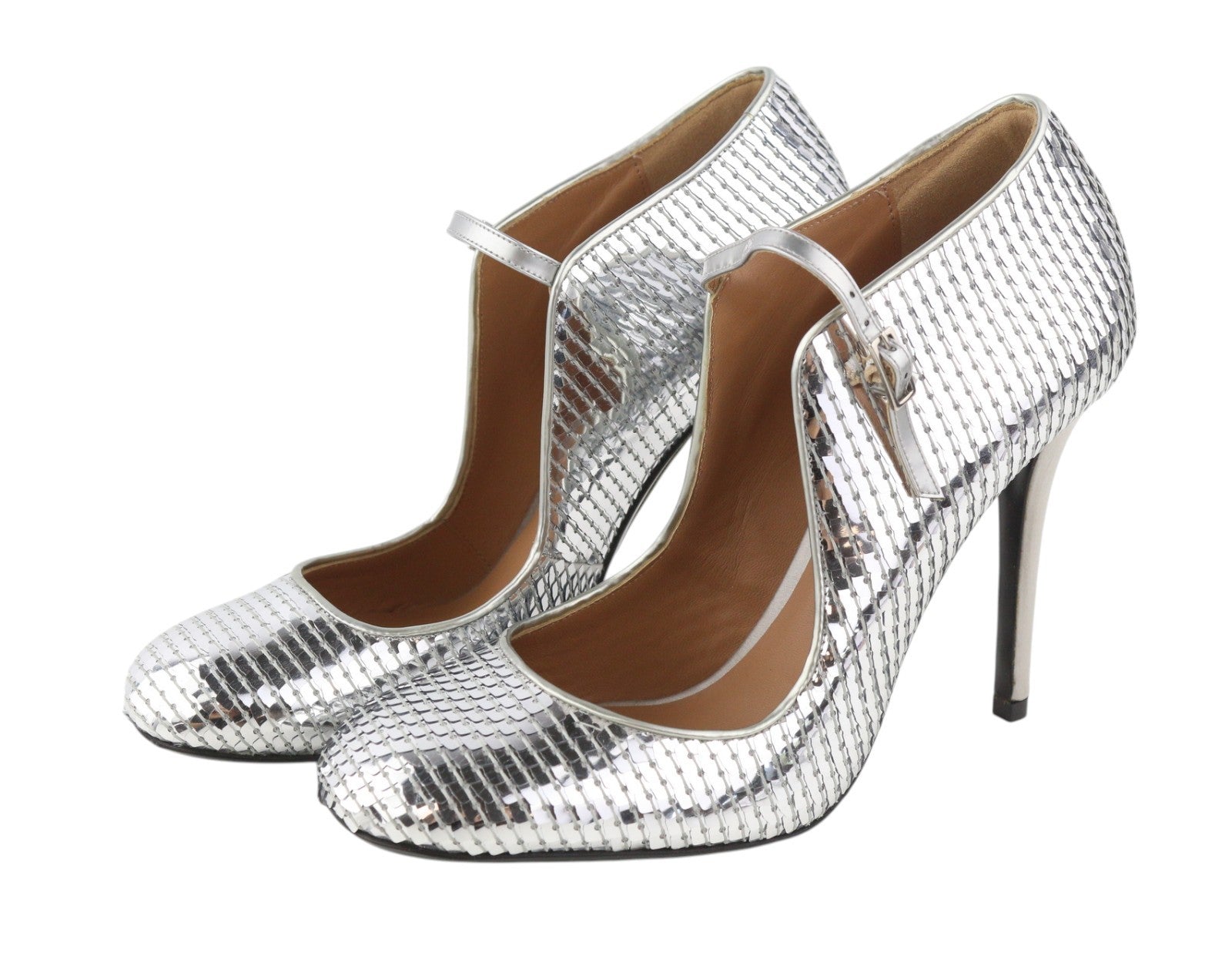 EMPORIO ARMANI X3E349 Women Heels EU37 Silver Sequin Round Pumps