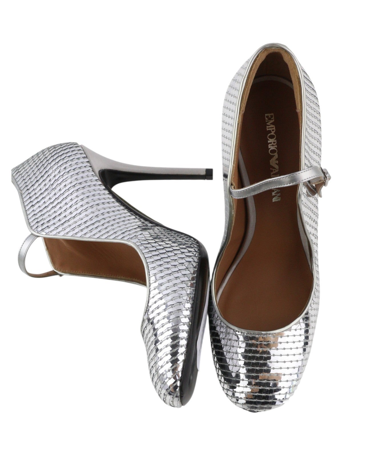 EMPORIO ARMANI X3E349 Women Heels EU37 Silver Sequin Round Pumps