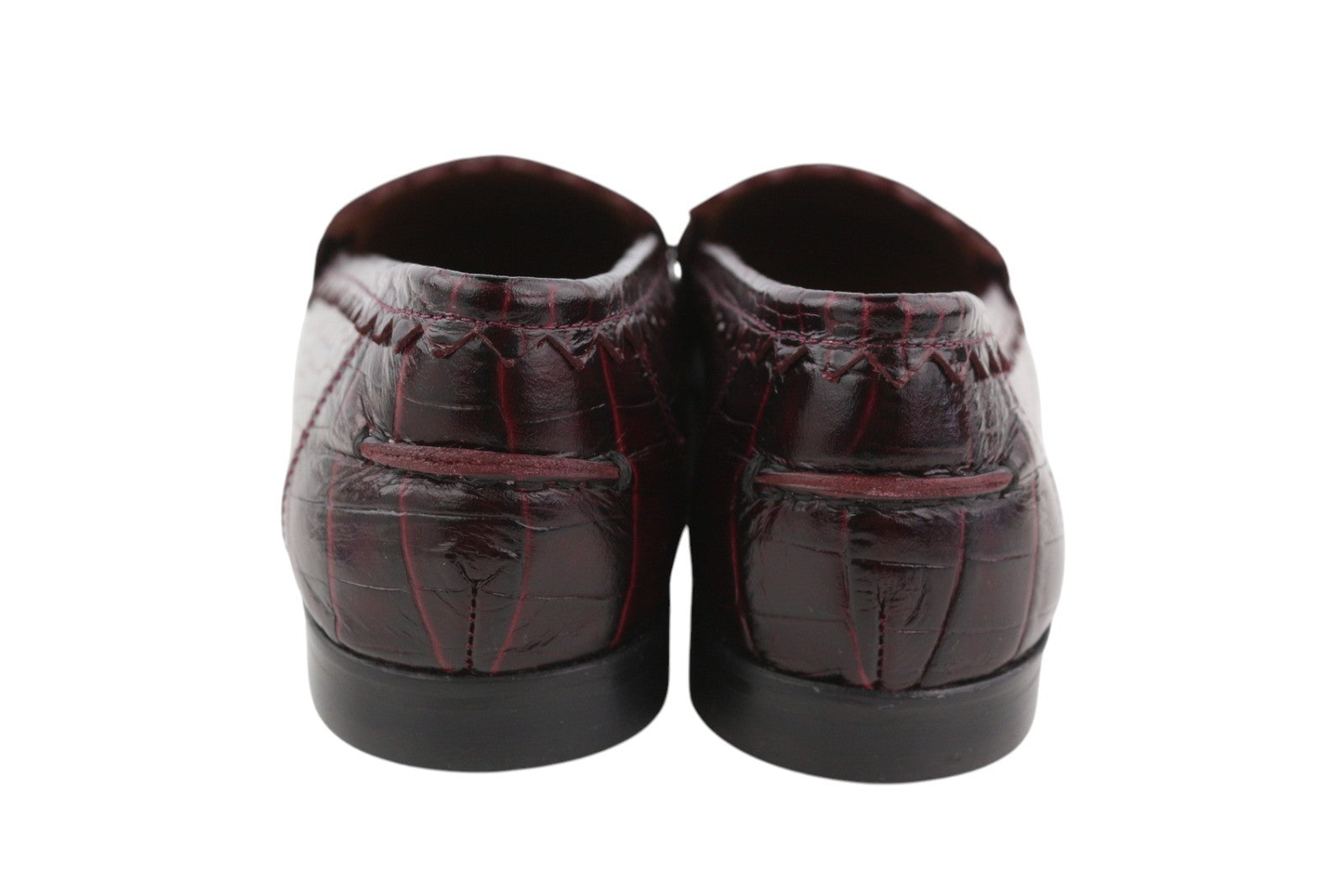 EMPORIO ARMANI Women Flats EU37 Burgundy Textured Leather Slip Loafers