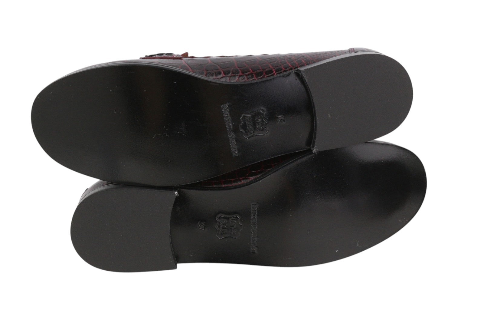 EMPORIO ARMANI Women Flats EU37 Burgundy Textured Leather Slip Loafers