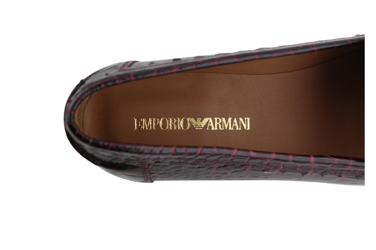 EMPORIO ARMANI Women Flats EU37 Burgundy Textured Leather Slip Loafers