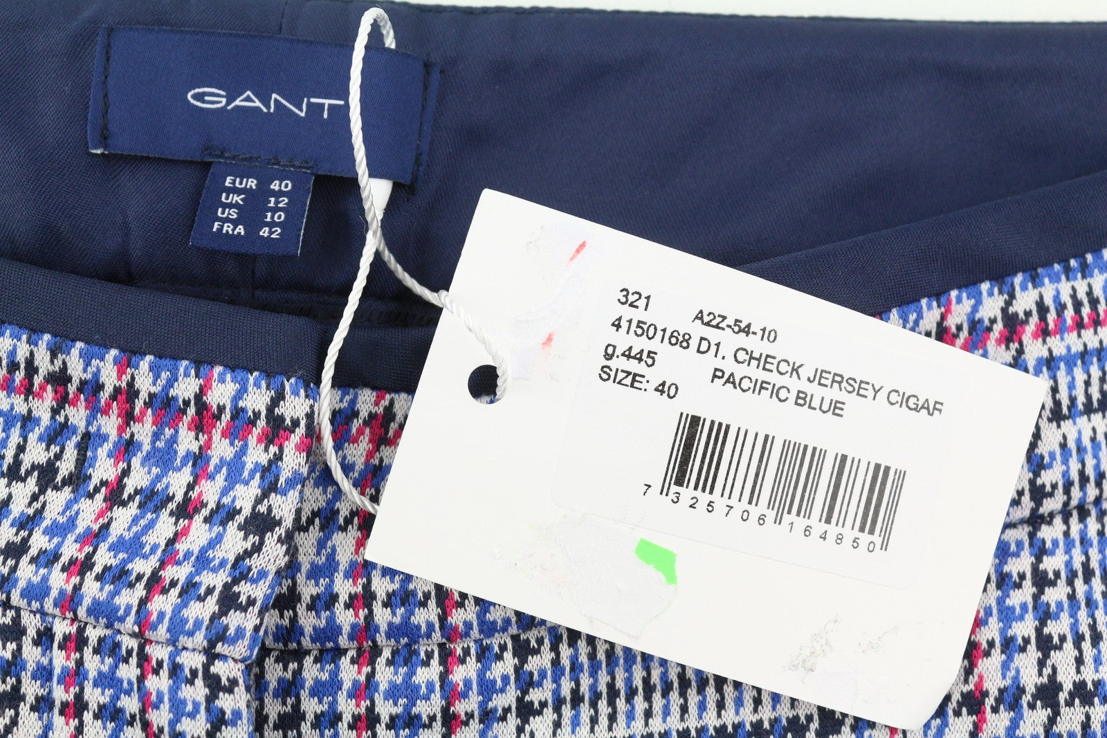 GANT Check Jersey Cigarette Women Trousers EU40 Slim Cropped Ankle