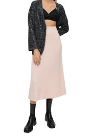 MAJE Jandana Women Skirt 40 L Pink Wool Alpaca Blend Stretch Knit Midi RRP345