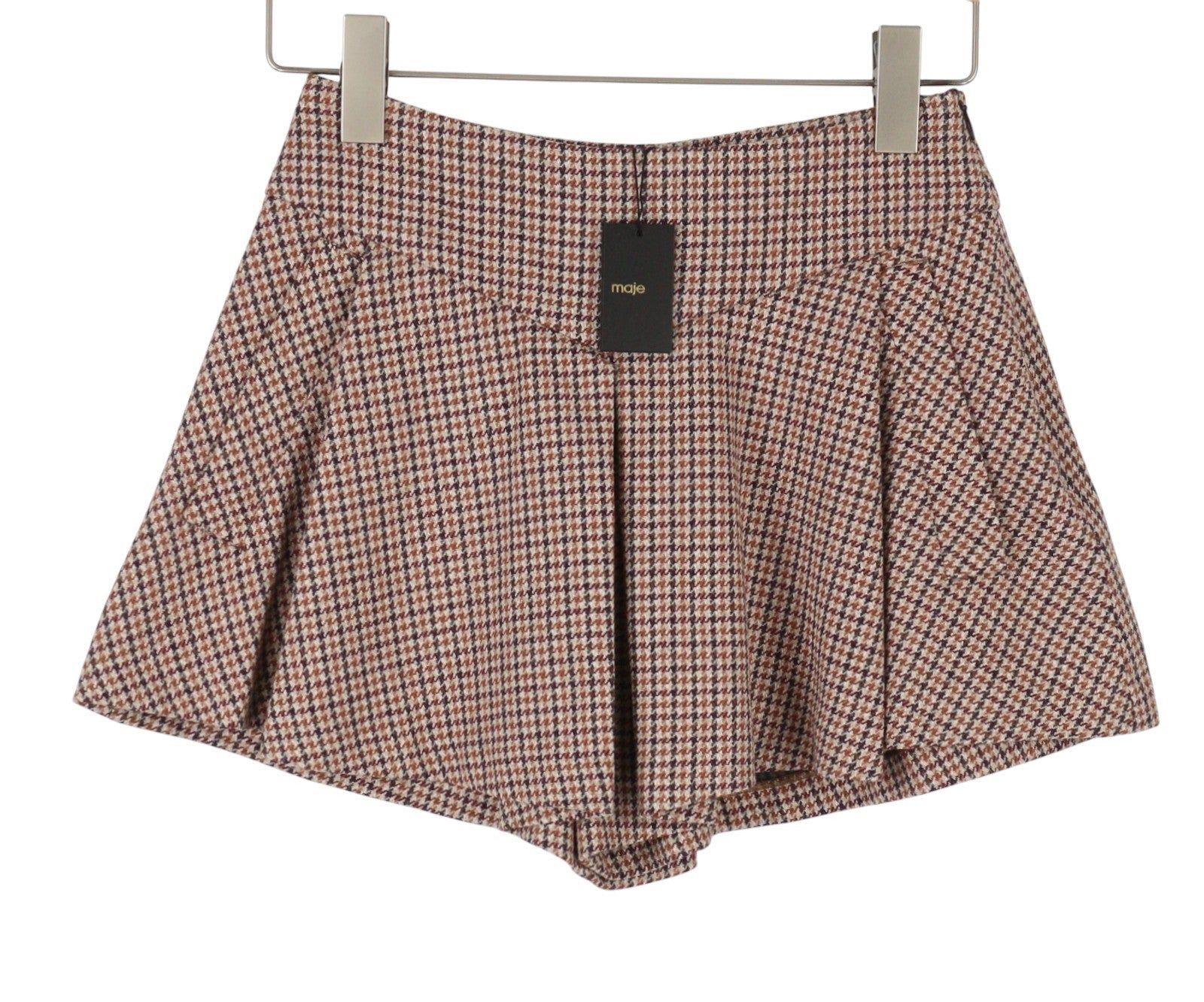 MAJE Vaisa Women Shorts 36 S Wool Blend Pleated Flared Houndstooth Skort RRP325