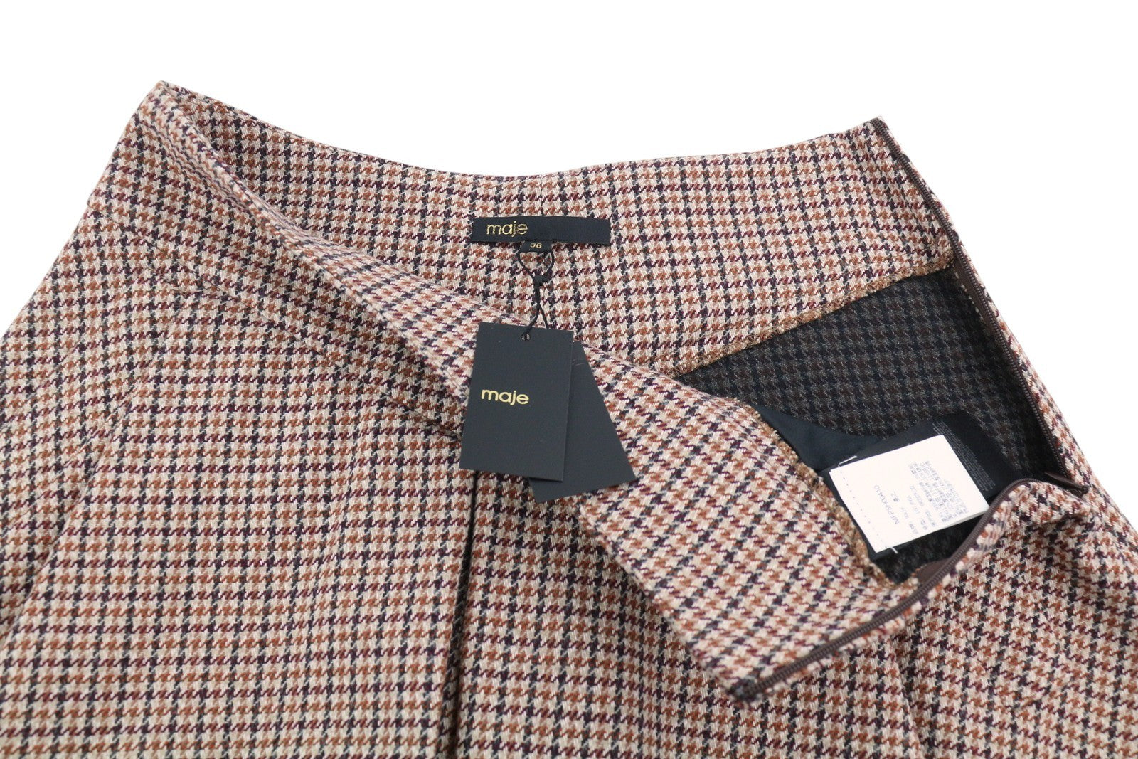 MAJE Vaisa Women Shorts 36 S Wool Blend Pleated Flared Houndstooth Skort RRP325