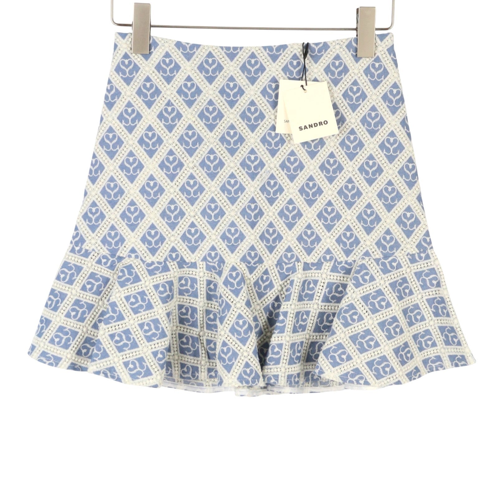 SANDRO Mafalda Women Set 36 S Blue Embroidered Guipure Cropped 2 Piece