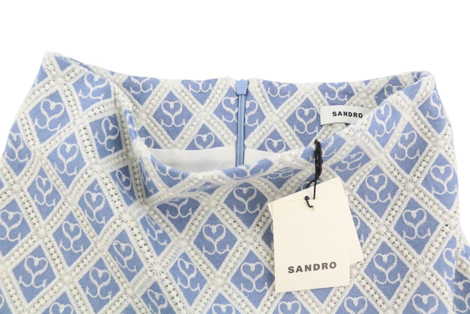 SANDRO Mafalda Women Set 36 S Blue Embroidered Guipure Cropped 2 Piece