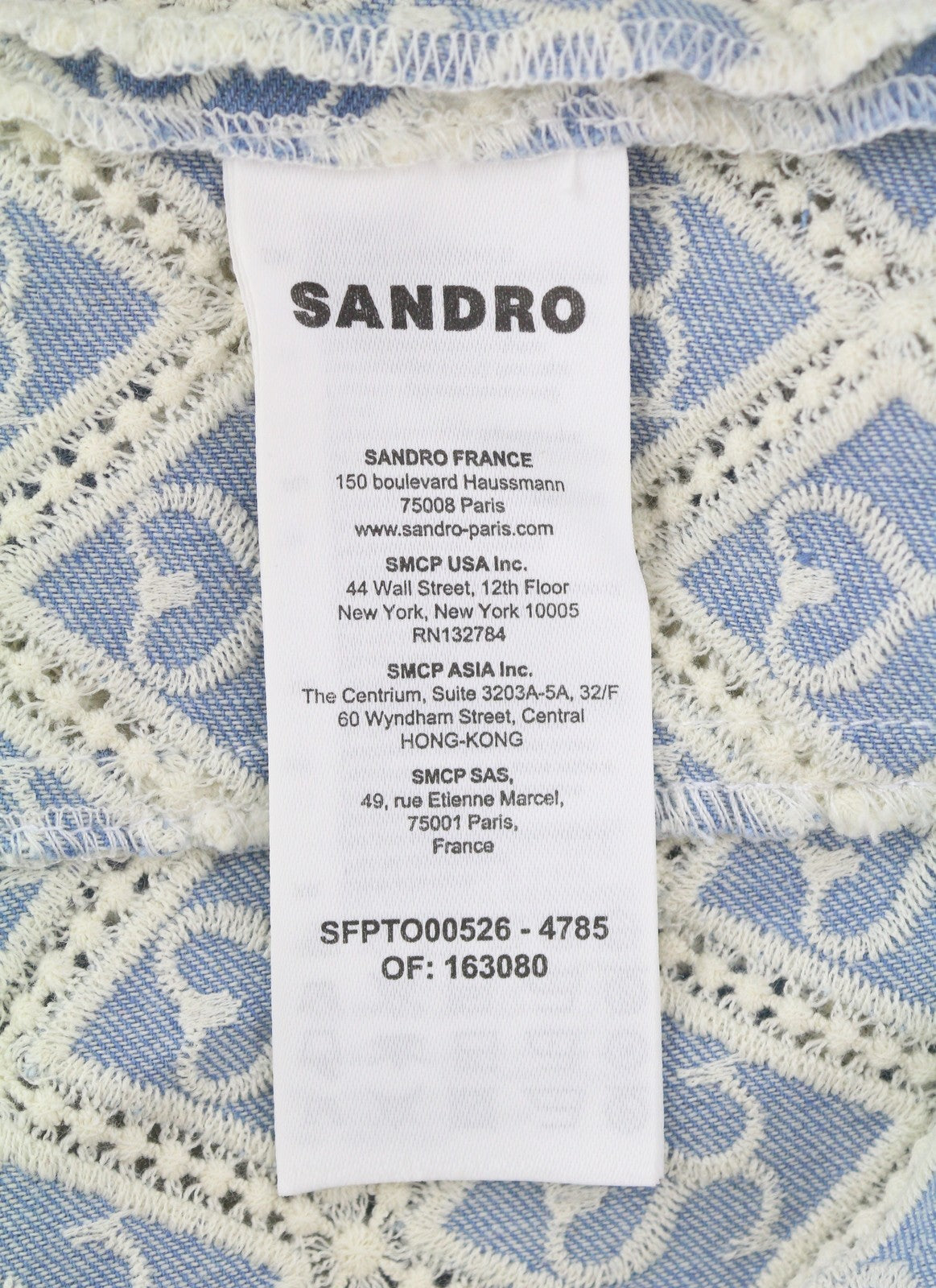 SANDRO Mafalda Women Set 36 S Blue Embroidered Guipure Cropped 2 Piece