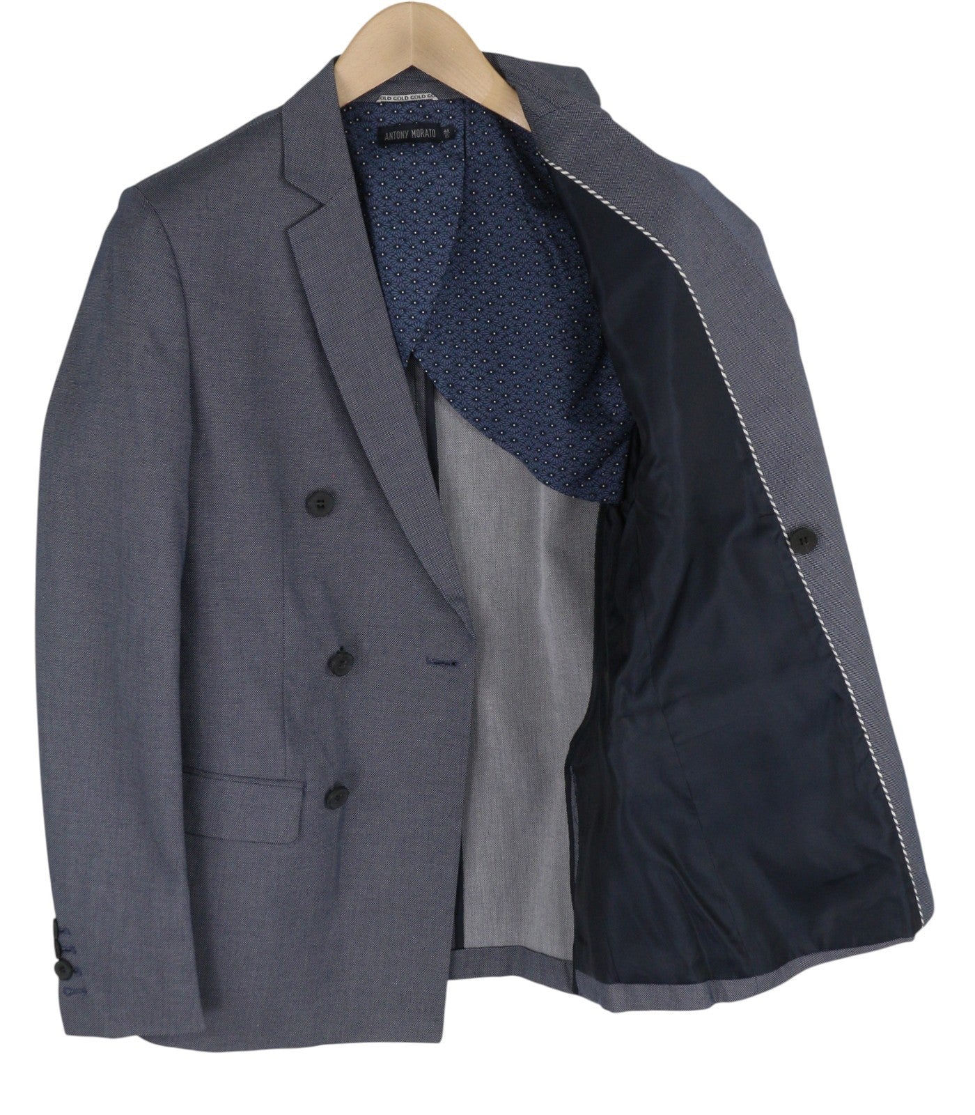 ANTONY MORATO Men Blazer XS Blue Double Breasted Notch Slim Pattern