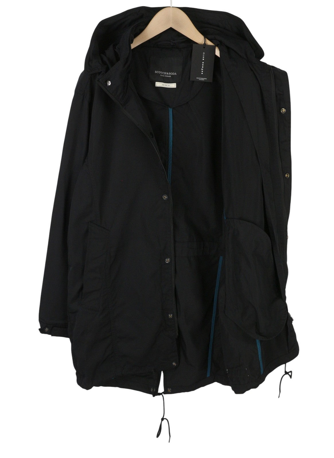 SCOTCH & SODA Men Jacket M Black Double Hood Lightweight Mid-Length Parka