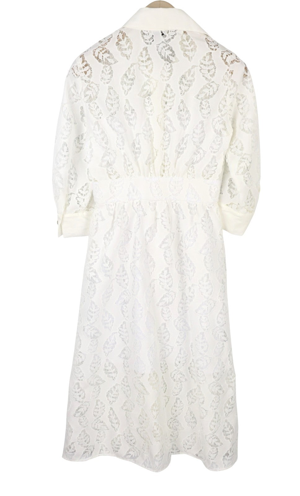 SANDRO Women Dress 36 S White Perforated Lace Snap Buttons 3/4 Sleeves