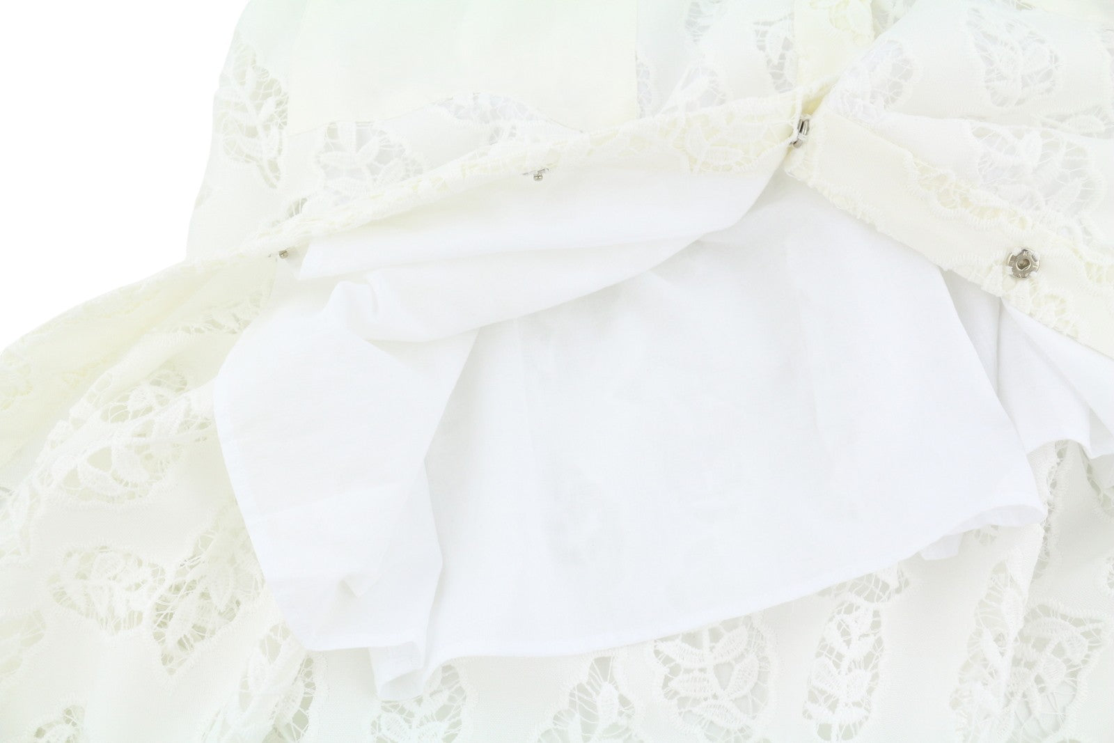 SANDRO Women Dress 36 S White Perforated Lace Snap Buttons 3/4 Sleeves