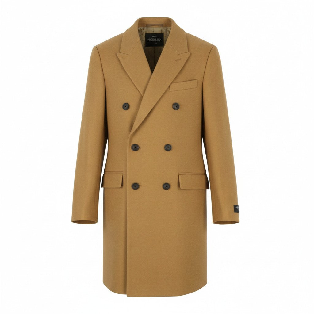 SCOTCH & SODA Men Coat M Brown Double Breasted Peak Lapel Mid-Length