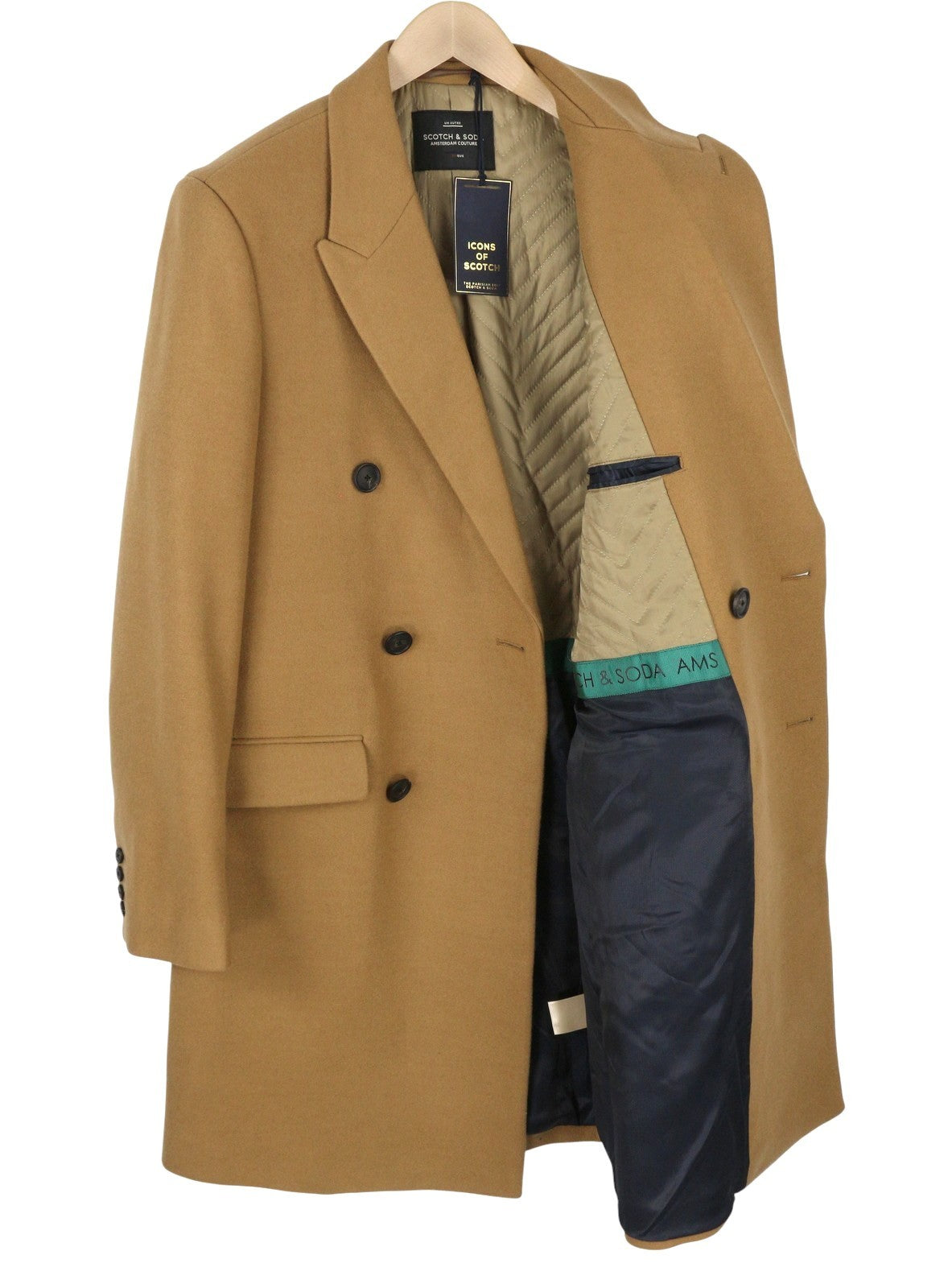 SCOTCH & SODA Men Coat M Brown Double Breasted Peak Lapel Mid-Length