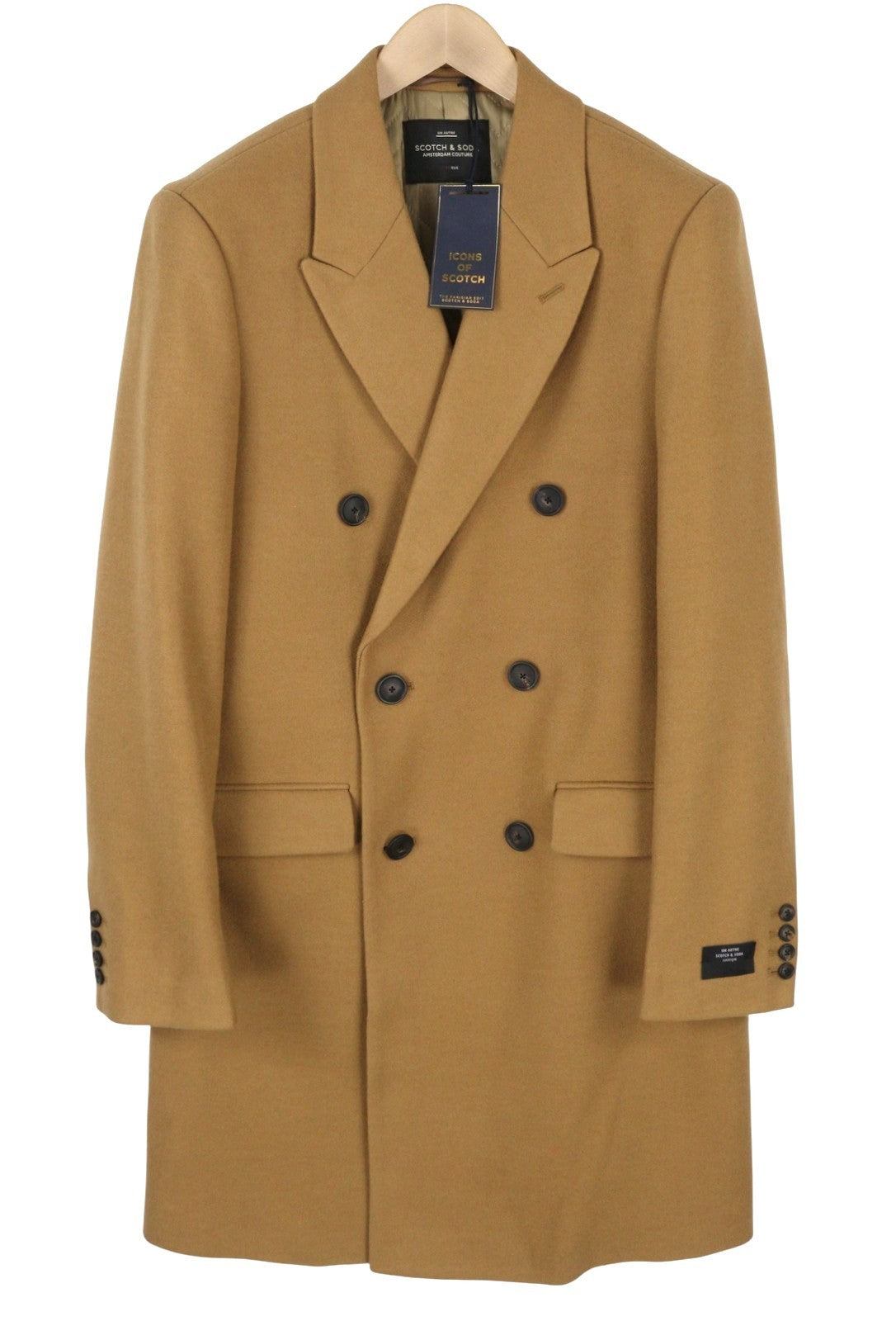 SCOTCH & SODA Men Coat M Brown Double Breasted Peak Lapel Mid-Length