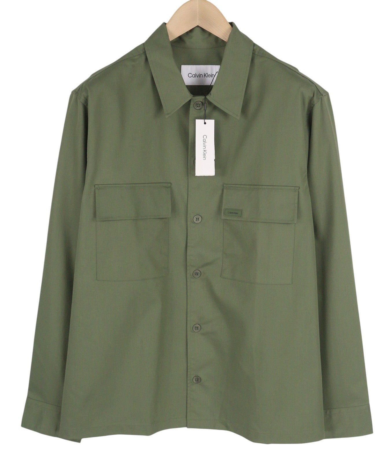 CALVIN KLEIN Minimal Twill Men Shirt L Green Patch Pocket Overshirt