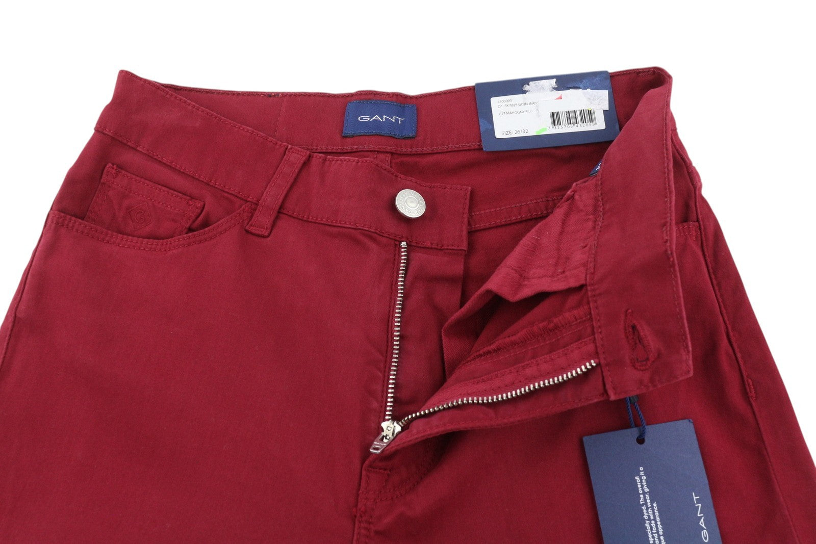GANT Skinny Satin Women Trousers W26/L32 Dark Red Zip Casual