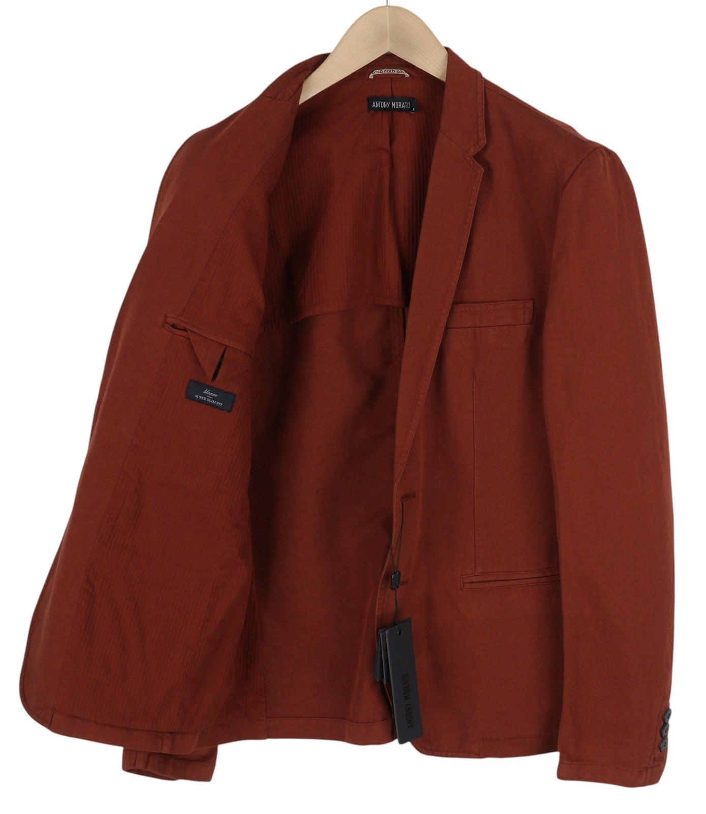 ANTONY MORATO Men Suit L Burgundy Slim Linen Notch 2in1