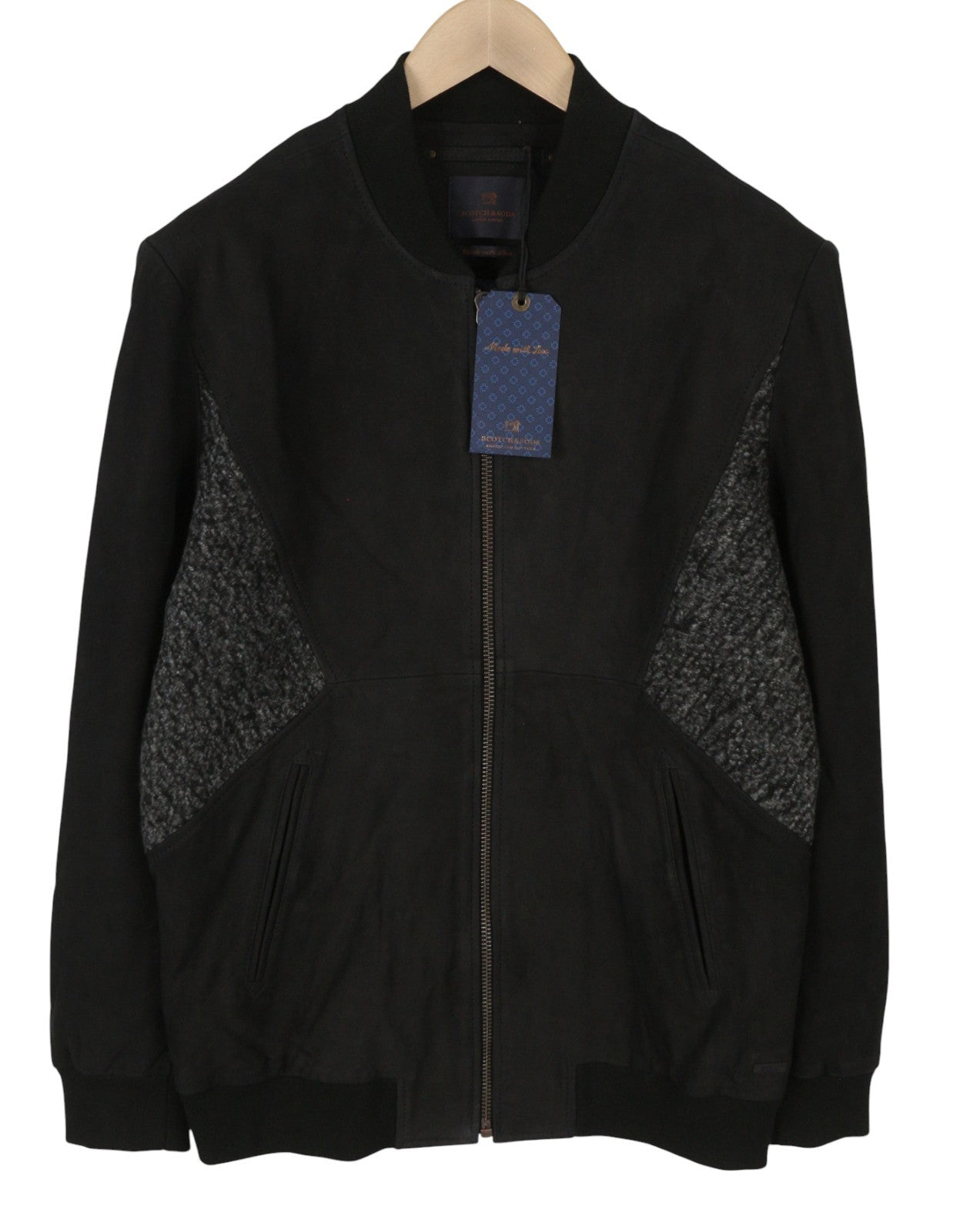 SCOTCH & SODA Men Jacket L Black Genuine Leather Lightweight Bomber RRP379