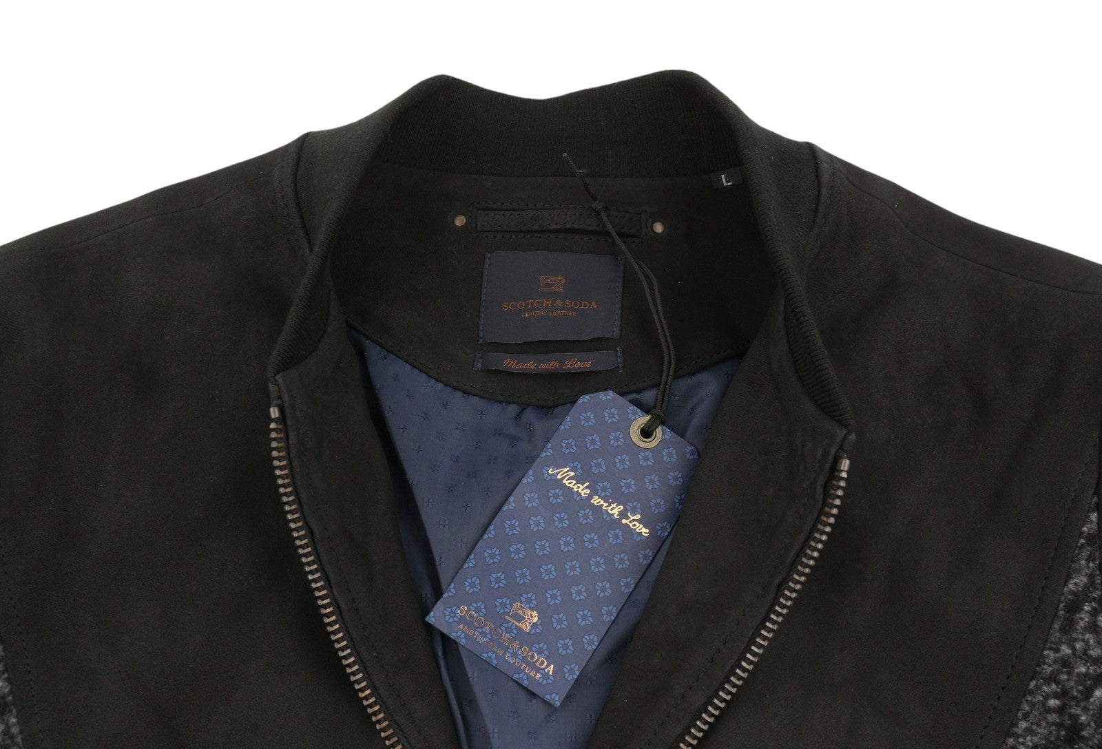 SCOTCH & SODA Men Jacket L Black Genuine Leather Lightweight Bomber RRP379