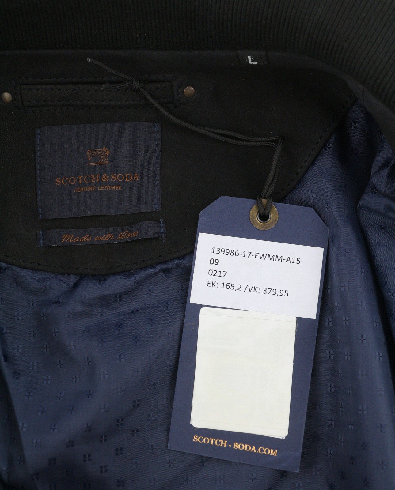 SCOTCH & SODA Men Jacket L Black Genuine Leather Lightweight Bomber RRP379