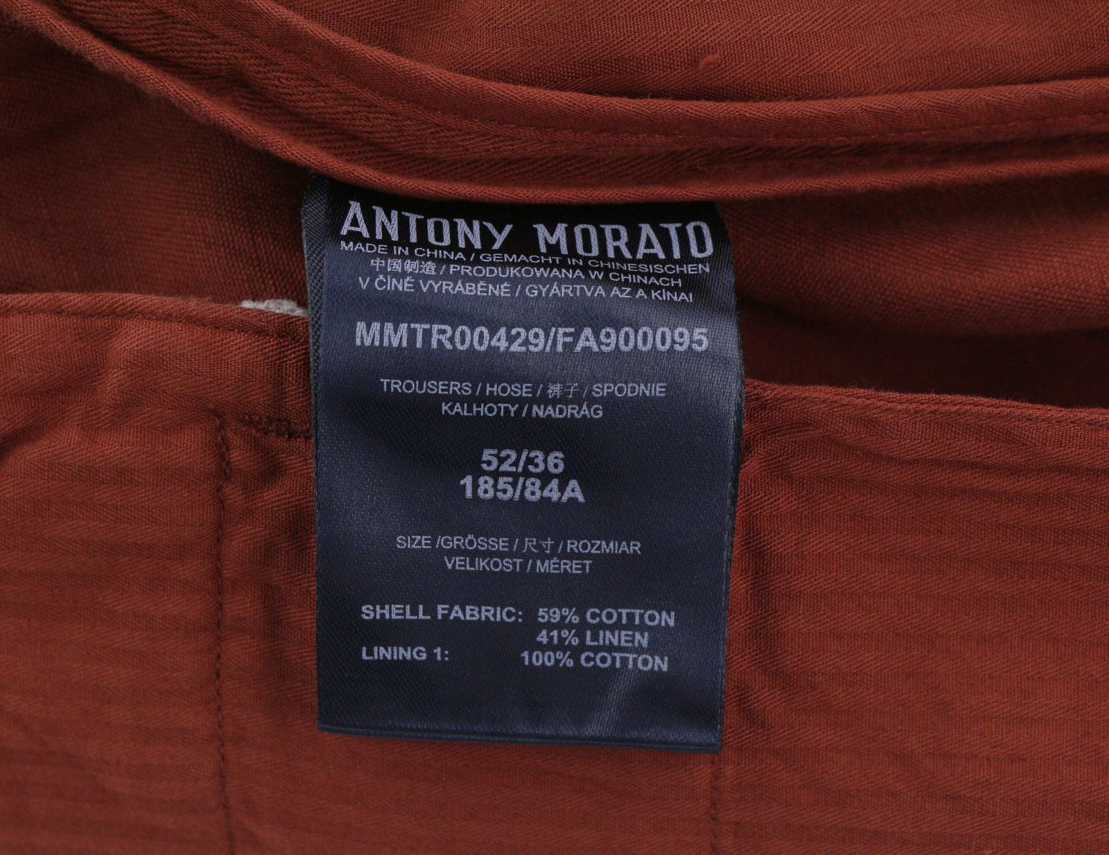 ANTONY MORATO Men Suit XL Burgundy Slim Linen Notch 2in1