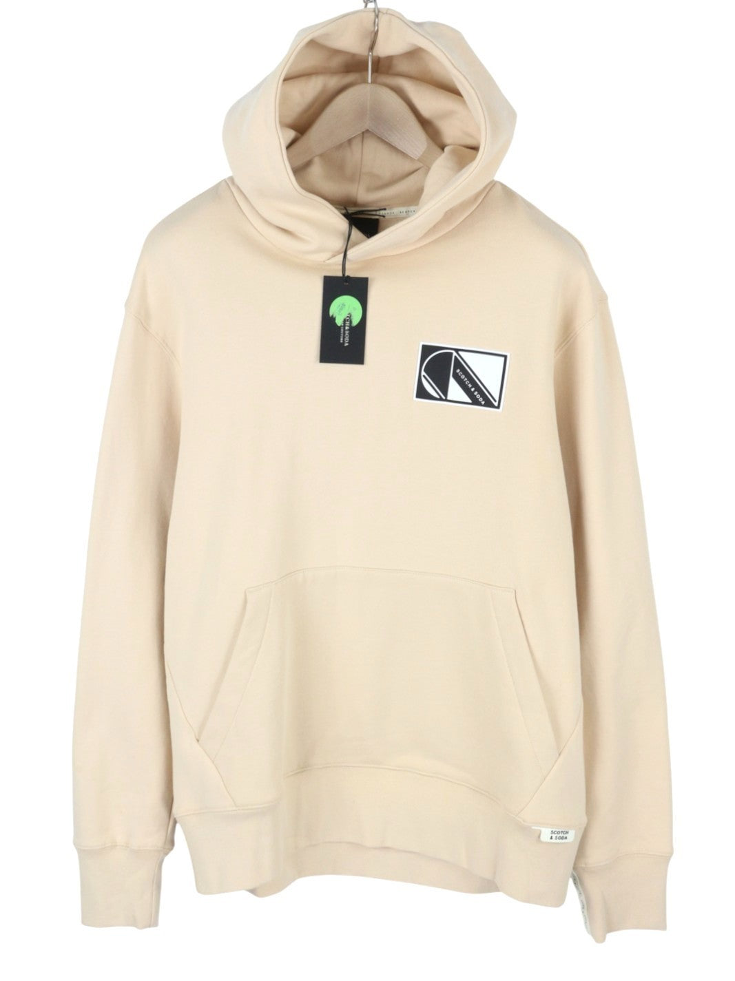 SCOTCH & SODA Men Hoodie L Beige Kangaroo Pocket Cotton Pull On