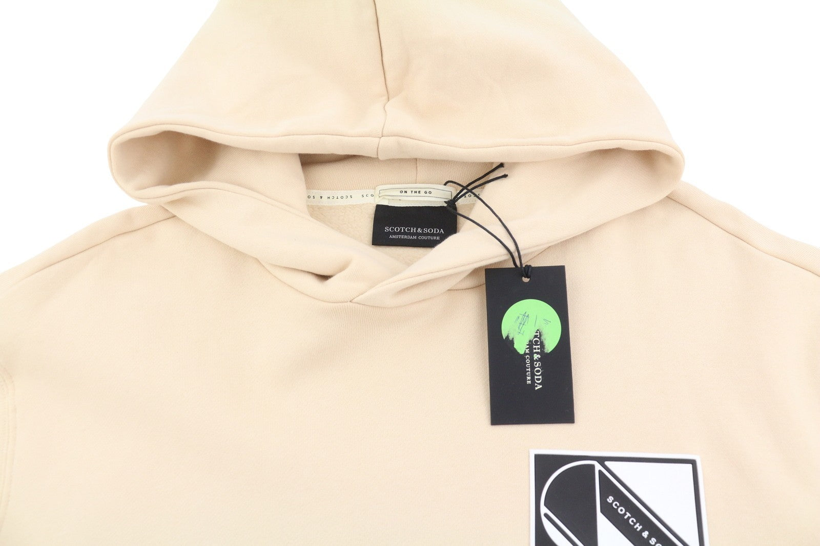 SCOTCH & SODA Men Hoodie L Beige Kangaroo Pocket Cotton Pull On