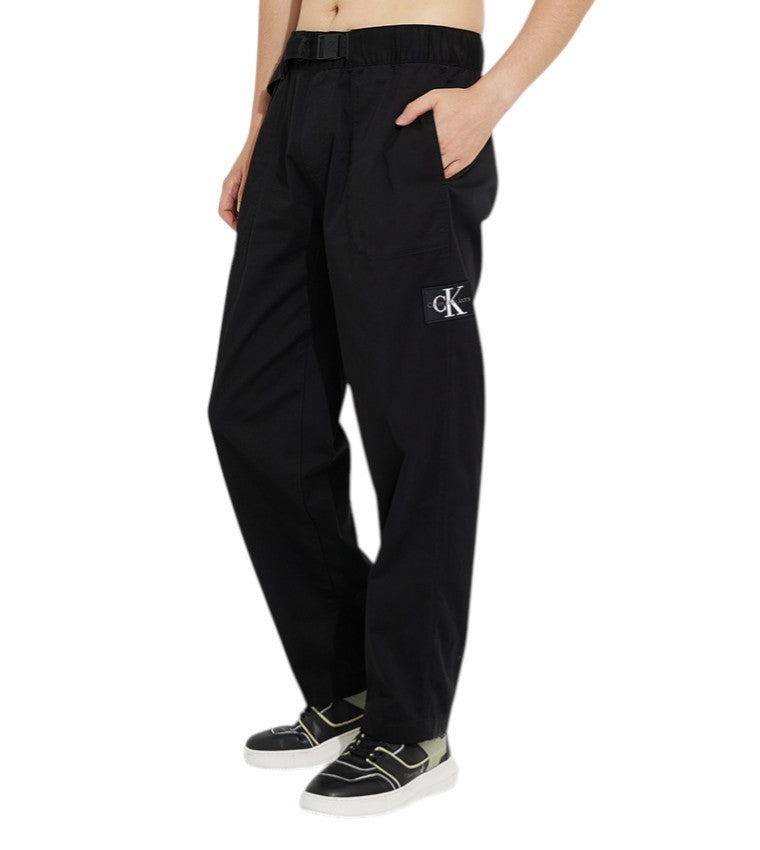CALVIN KLEIN Belted Straight Men Trousers M Black Drawstring Regular