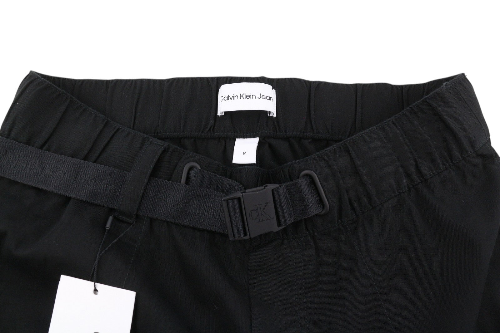 CALVIN KLEIN Belted Straight Men Trousers M Black Drawstring Regular