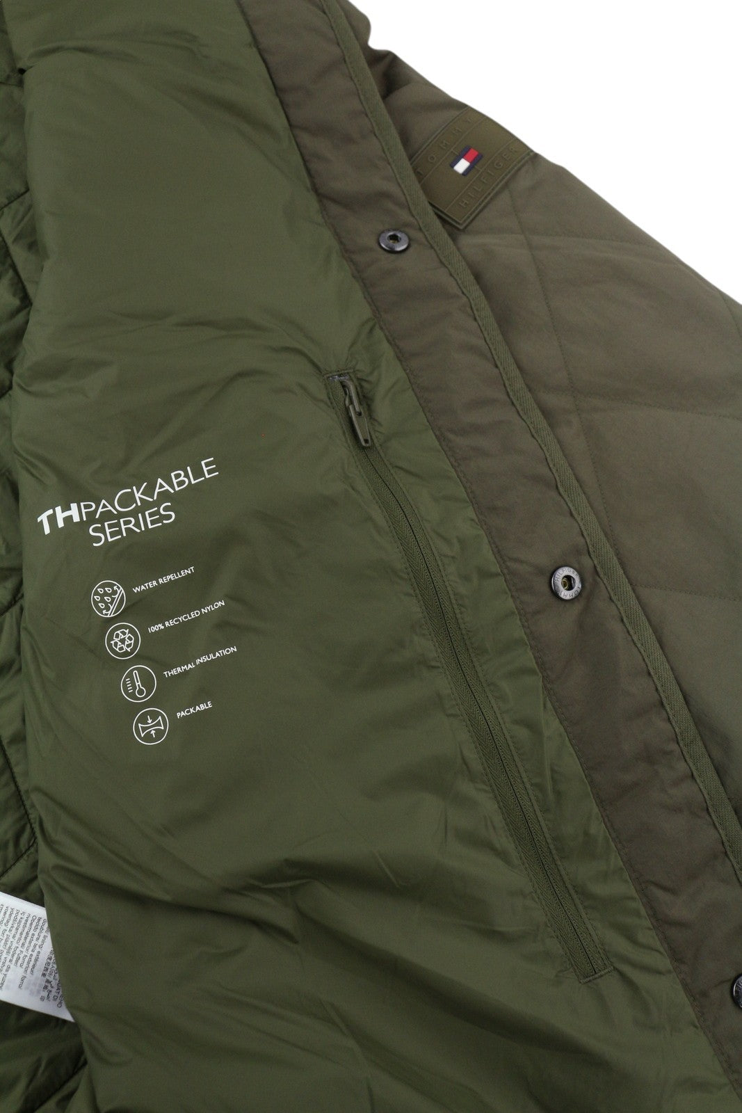 TOMMY HILFIGER Packable Recycled Liner Men Jacket M Khaki Padded RRP239