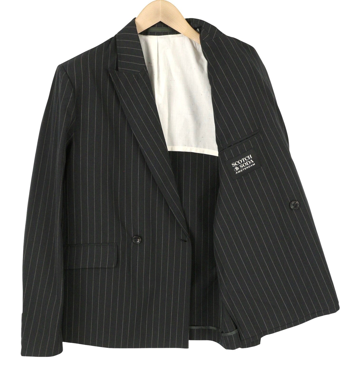 SCOTCH & SODA Men Blazer M Grey Melange Pinstripe Peak Lapel Double-Breasted