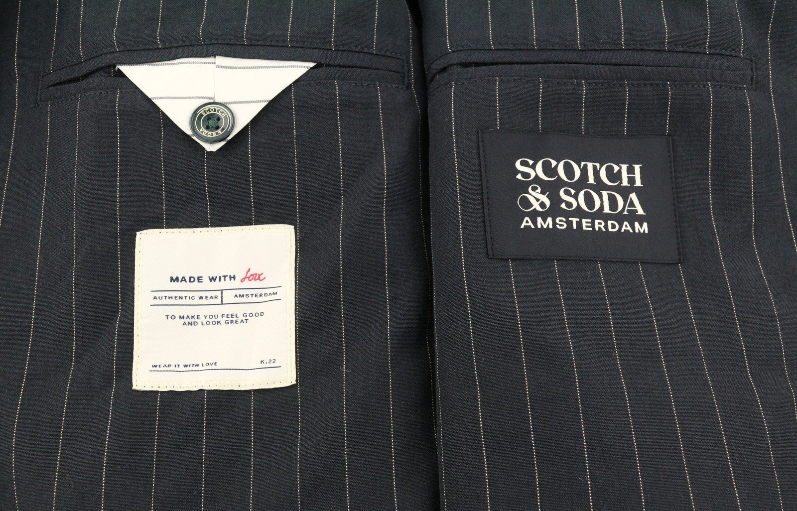 SCOTCH & SODA Men Blazer M Grey Melange Pinstripe Peak Lapel Double-Breasted