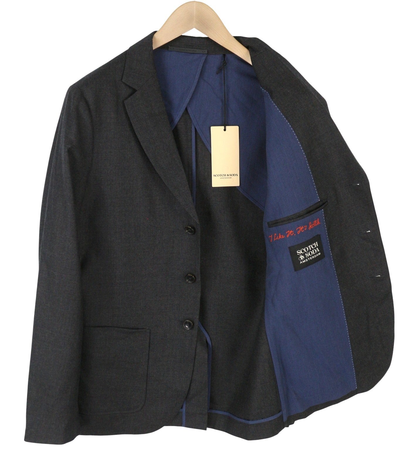 SCOTCH & SODA Men Blazer S Grey Graphite Melange Notch Lapel Half Lined Button