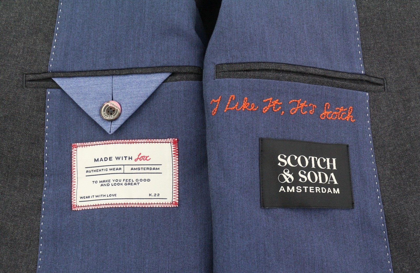 SCOTCH & SODA Men Blazer S Grey Graphite Melange Notch Lapel Half Lined Button