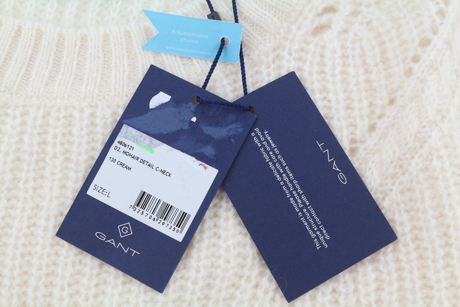 GANT Mohair Detail C-Neck Women Jumper L Off White Knit Pullover