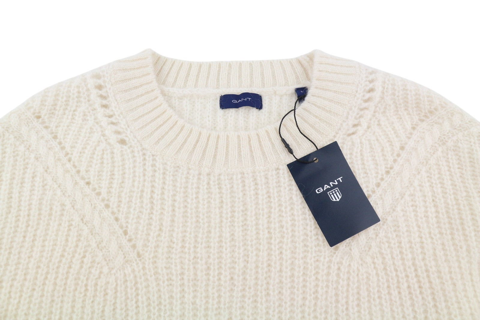 GANT Mohair Detail C-Neck Women Jumper L Off White Wool Knit