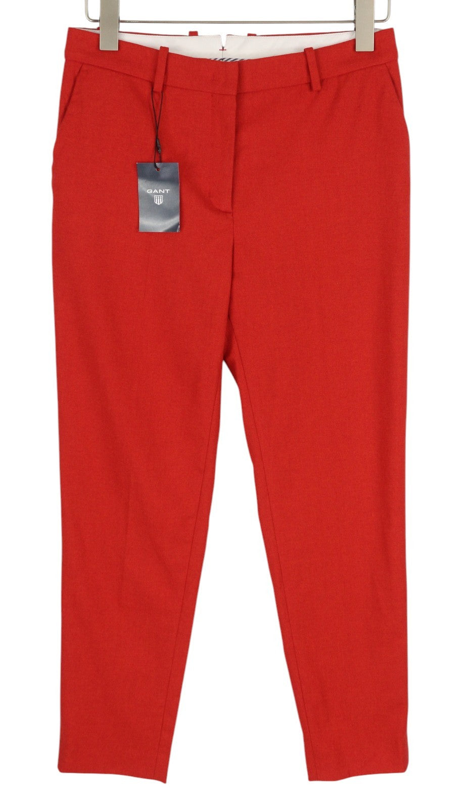GANT Wool Classic Women Trousers EU36 Red Tapered Cropped Zip Fly