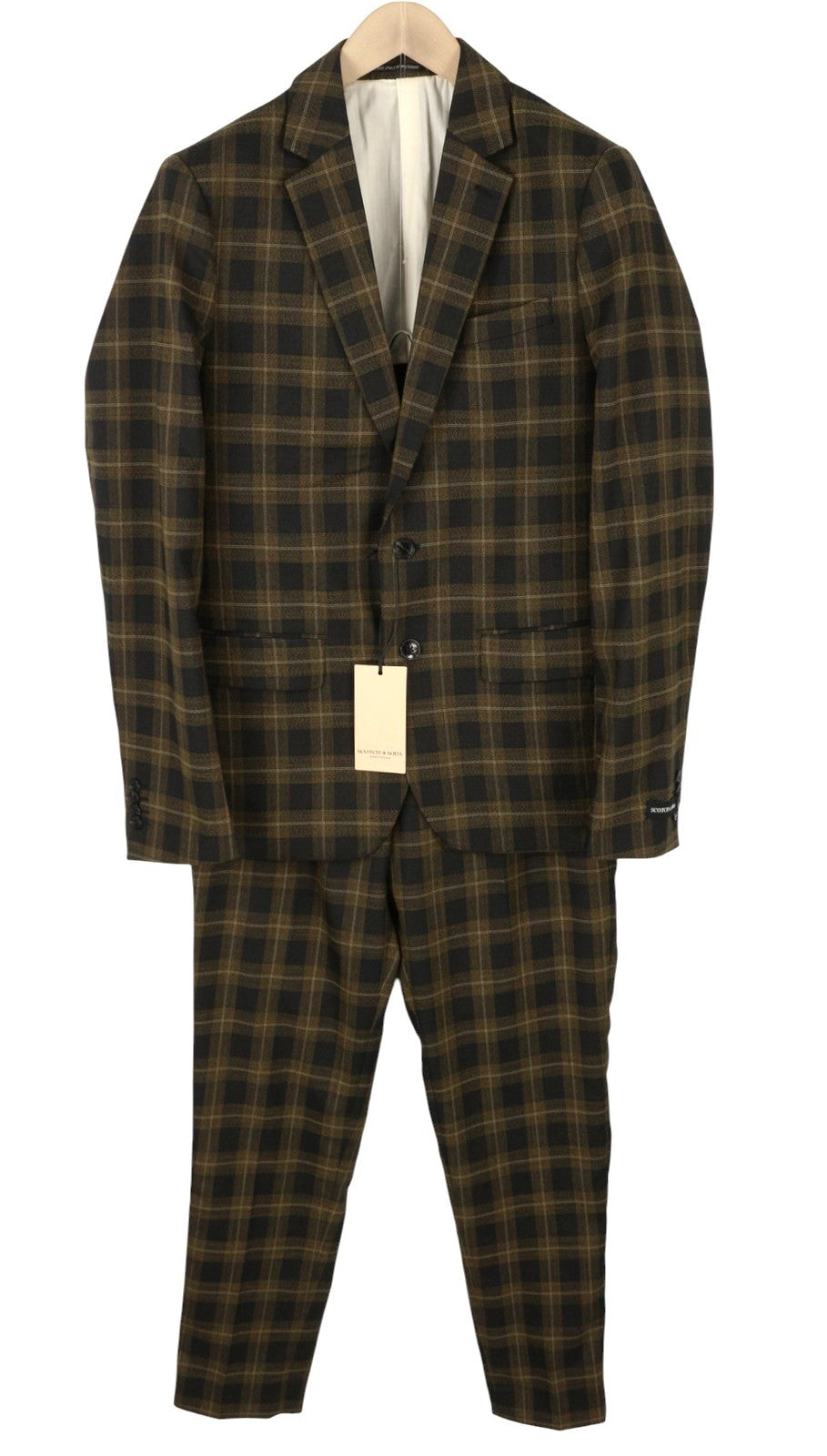 SCOTCH & SODA Men Suit M Golden Brown Check Yarn-Dyed Single Breasted 2PC