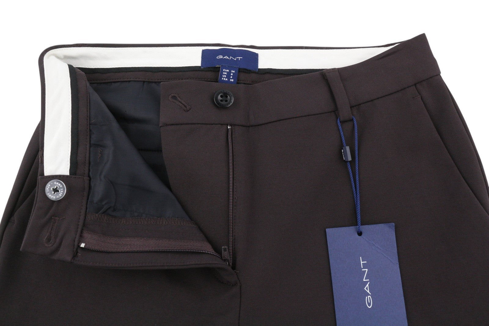 GANT Stretched Tapered Women Trousers EU34 Black Coffee Classic Zip Fly