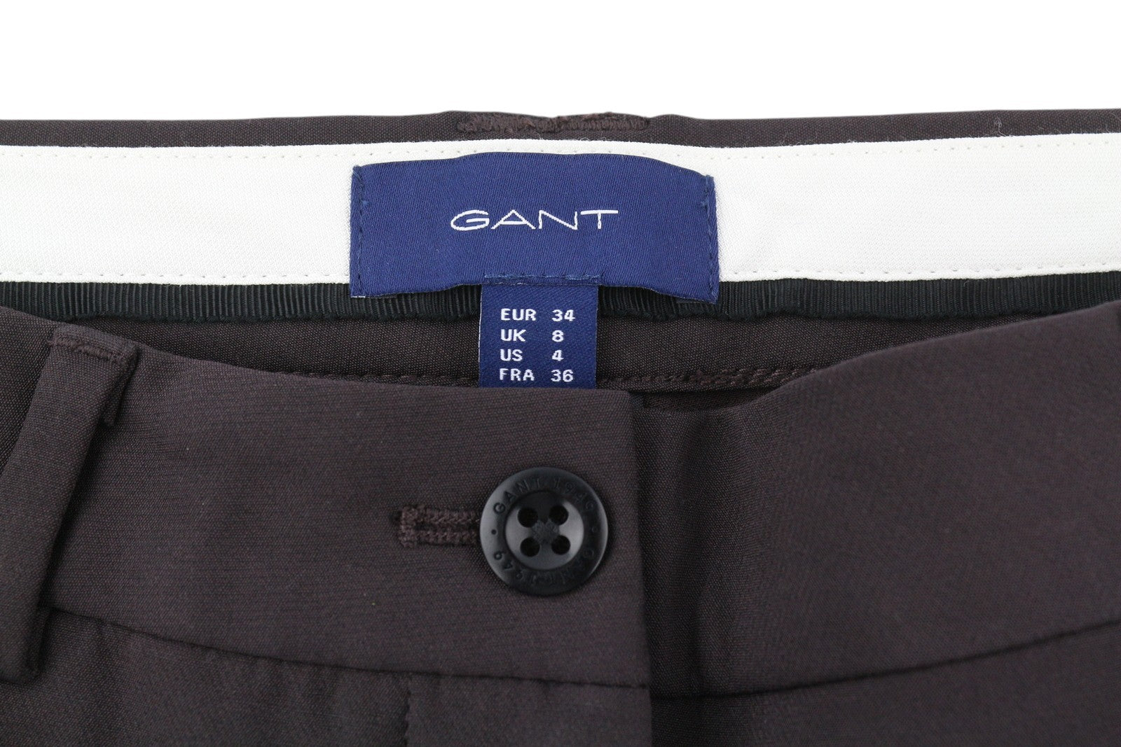 GANT Stretched Tapered Women Trousers EU34 Black Coffee Classic Zip Fly