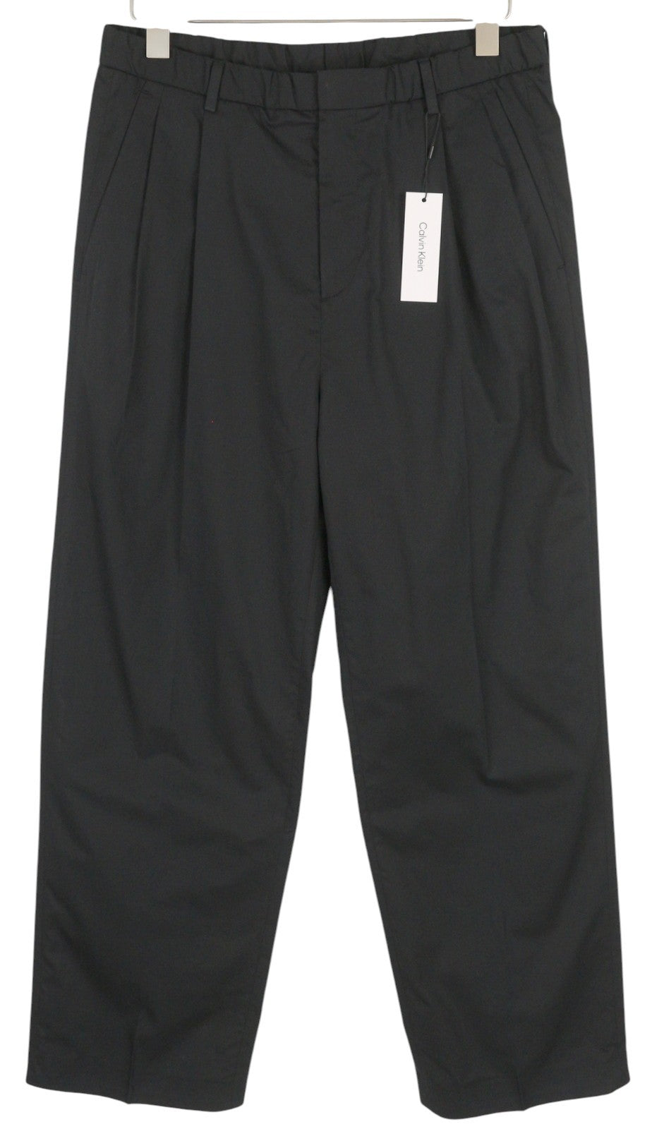 CALVIN KLEIN Cotton Seacell Modern Men Trousers M Black Pleated Chino RRP139