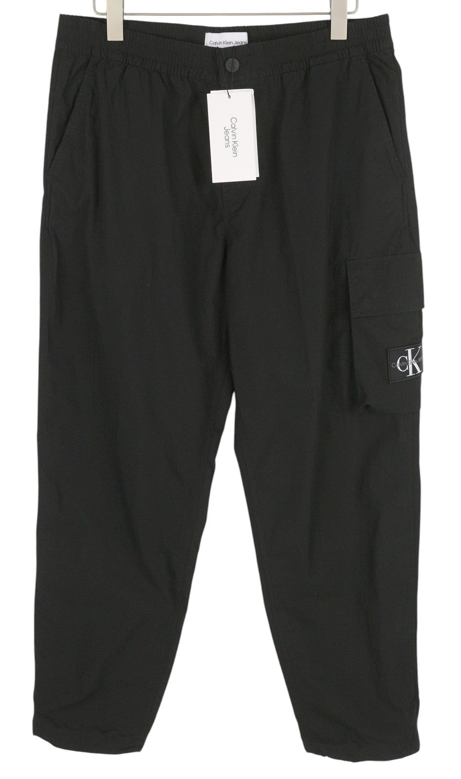 CALVIN KLEIN Utility Cotton Pop Men Trousers S Black Cargo Elastic Logo
