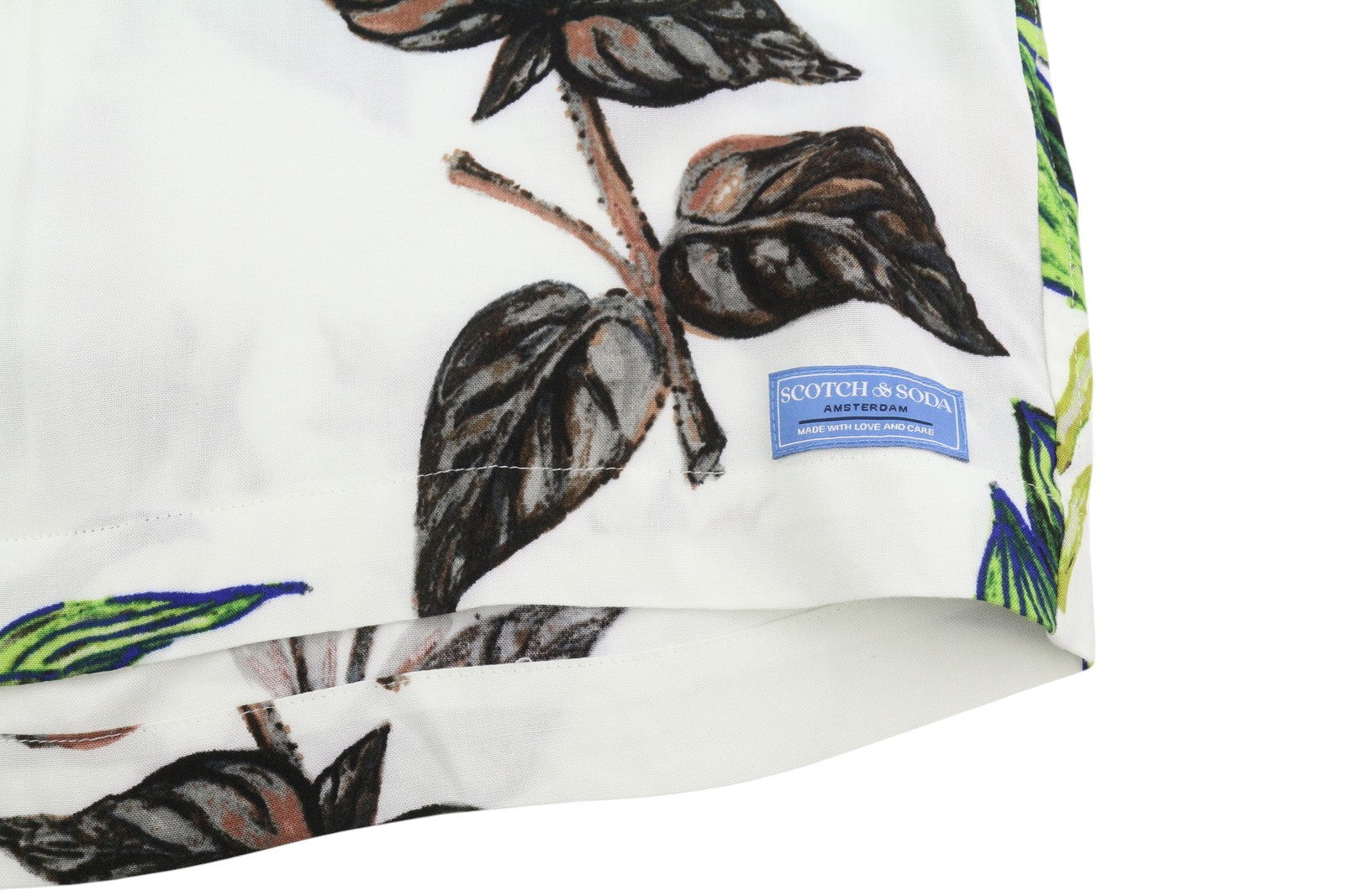 SCOTCH & SODA Men Shirt M White Leafs Print Button-Up Notch Short Sleeve