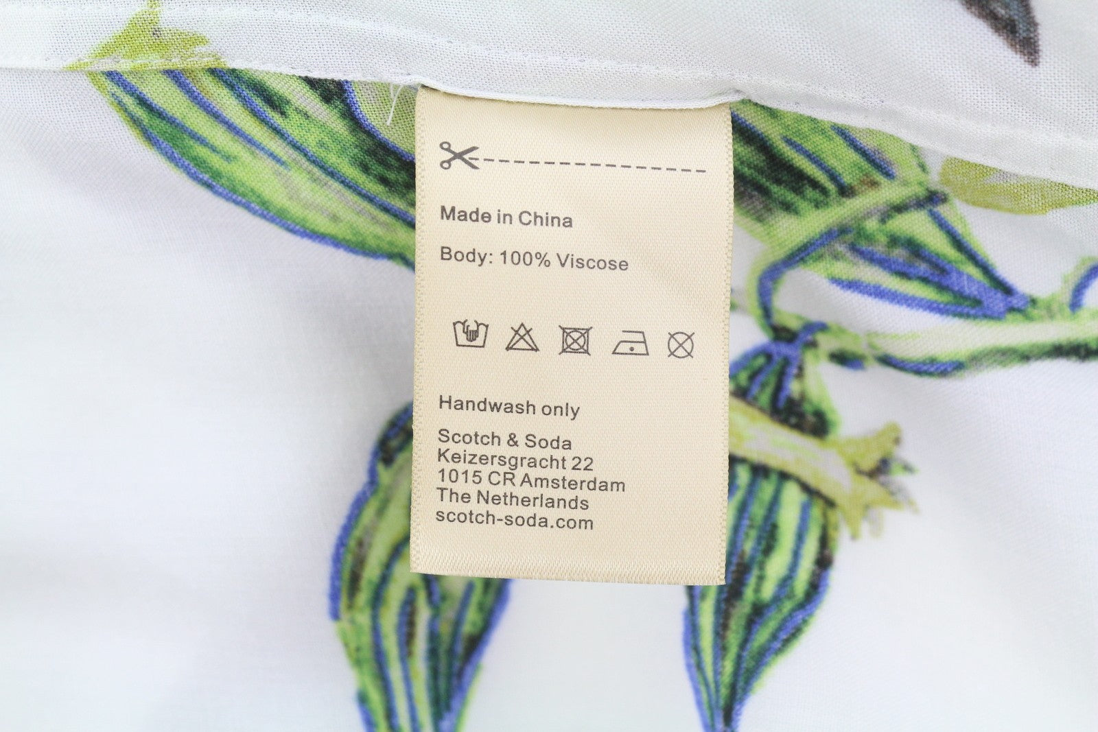 SCOTCH & SODA Men Shirt M White Leafs Print Button-Up Notch Short Sleeve